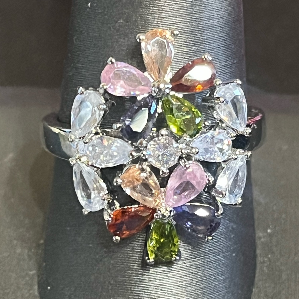Colorful CZ Flower Ring